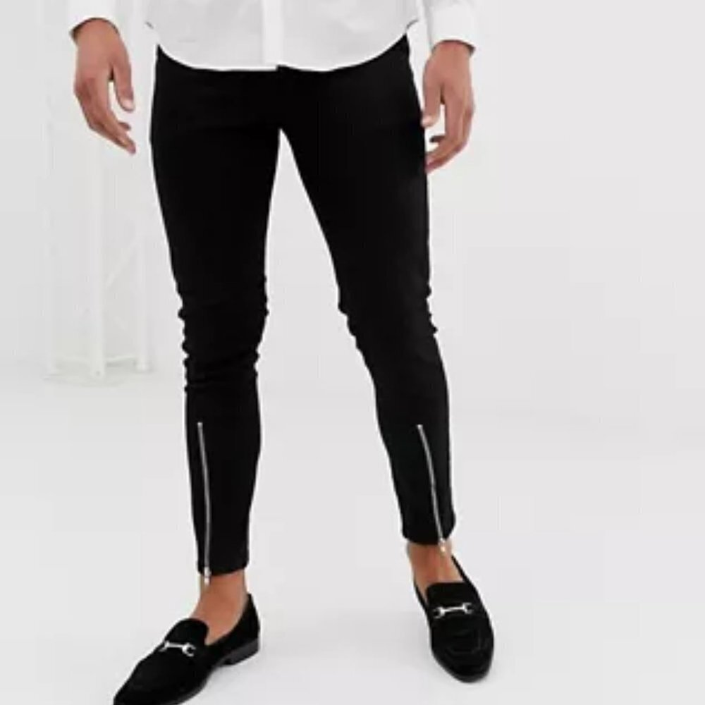 ASOS DESIGN‎ skinny jeans with zipped hem detail in black Size W32 L30